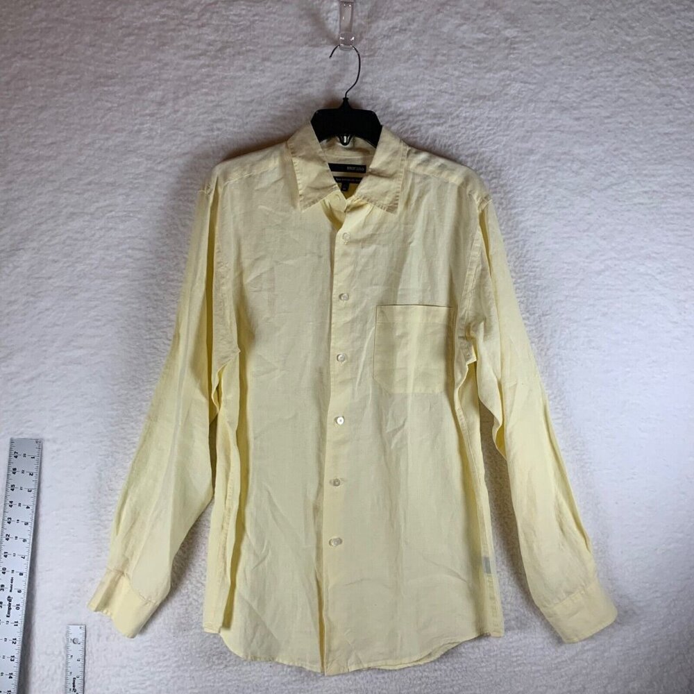 Murano Mens Yellow Long Sleeve Button Down Fine European Linen Shirt Size M 9282